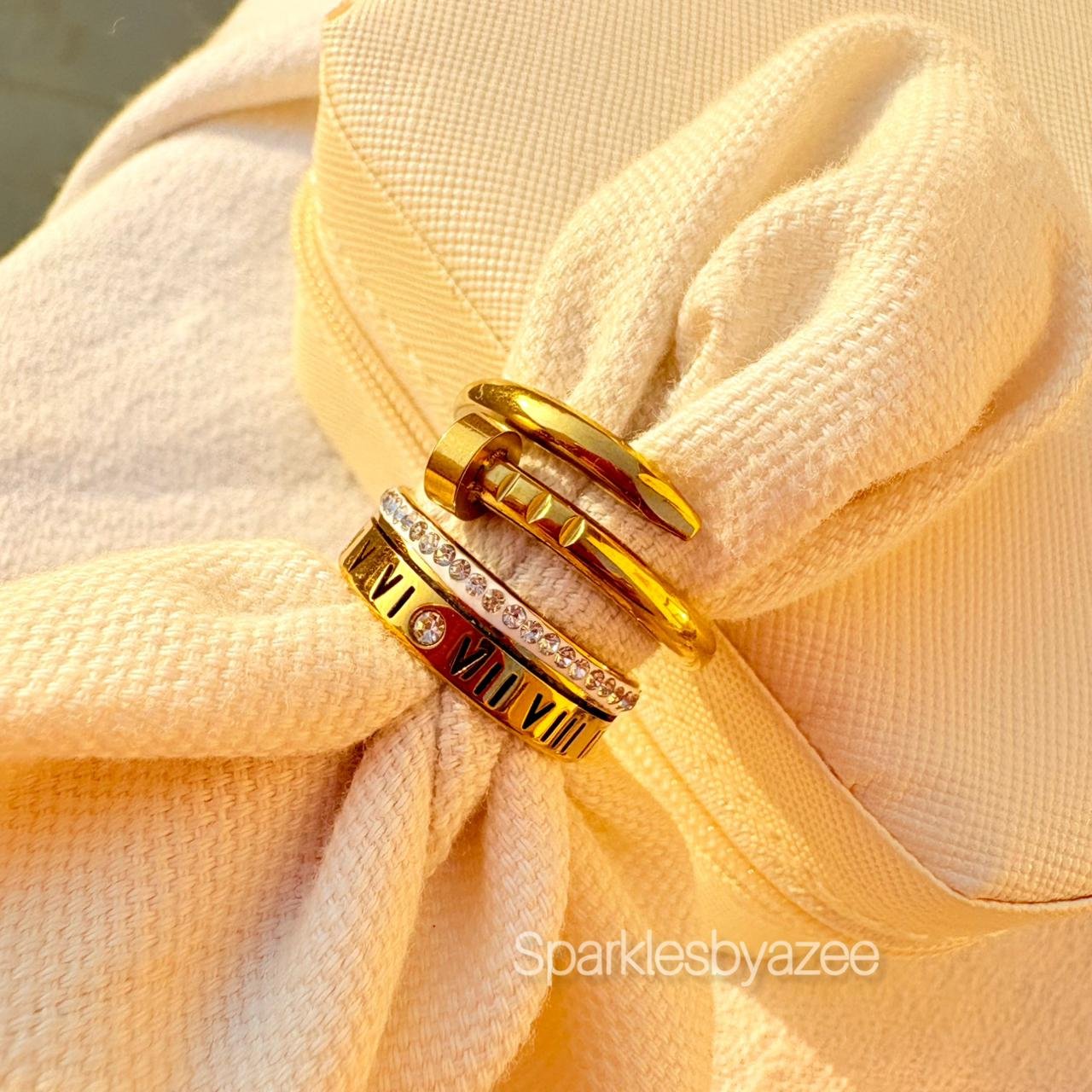 Set of 2 Rings Roman numeral- Nail Ring (18K Gold Plated)